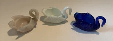 Swans Boyd and Cambridge Colbalt Blue and Milk Glass Swan Salt Cellars VTG