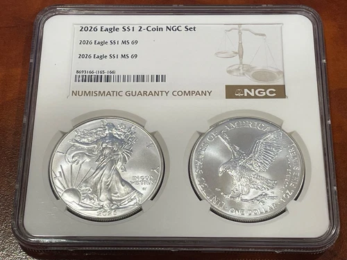 2026 Silver Eagle 2 Coin Set - NGC MS69
