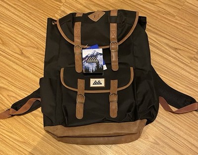 NWT Black Padded Drawstring Buckles Snap Backpack with Vinyl Trim Summit Ridge.