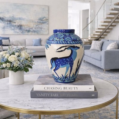 Charles Catteau Boch Frères Keramis Art Deco Vase Blue Gazelle 13