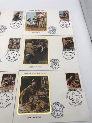 LIBERIA SCOUTS 1979 NORMAN ROCKWELL COMMEMEMORATIVE FDC LOT OF 9 - Picture 4 of 4