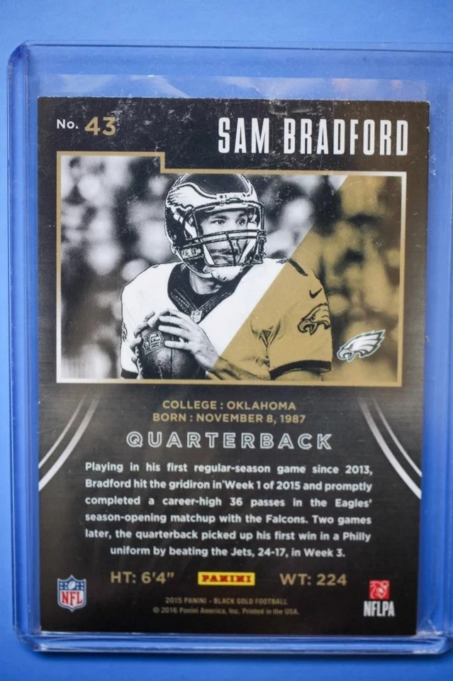 2015 Panini Black Gold Sam Bradford /199 Eagles Thick Stock - Image 2 of 2