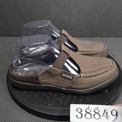 Crocs Mule Shoes Womens Size 7 Brown Canvas Slip On Comfort Casual Walking