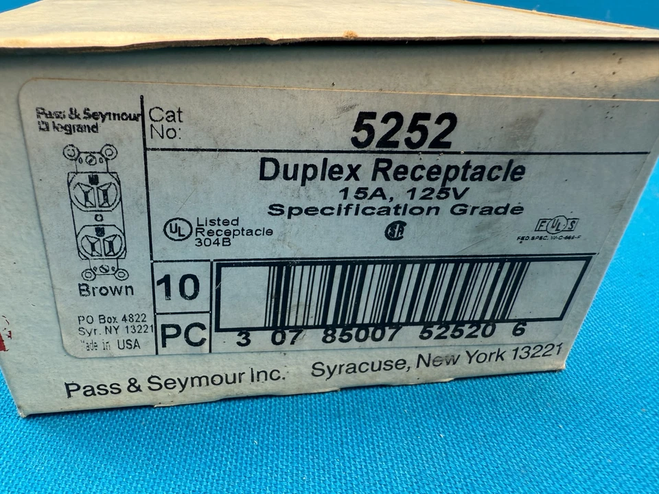 Pass & Seymour 5252 Legrand 10-Pack 125V 15A Brown Duplex Receptacle Outlet - Image 2 of 2