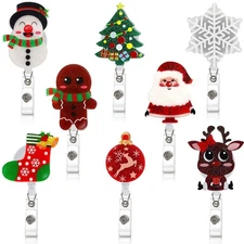 JANYUN 8 Pack Christmas Badge Reels Retractable, Xmas Nurse Badge Holder ID N...