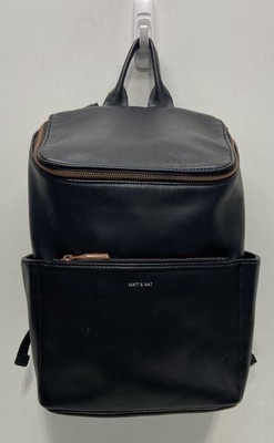 Matt & Nat Black Vegan Leather Fabi Backpack Bag Rose Gold Hardware