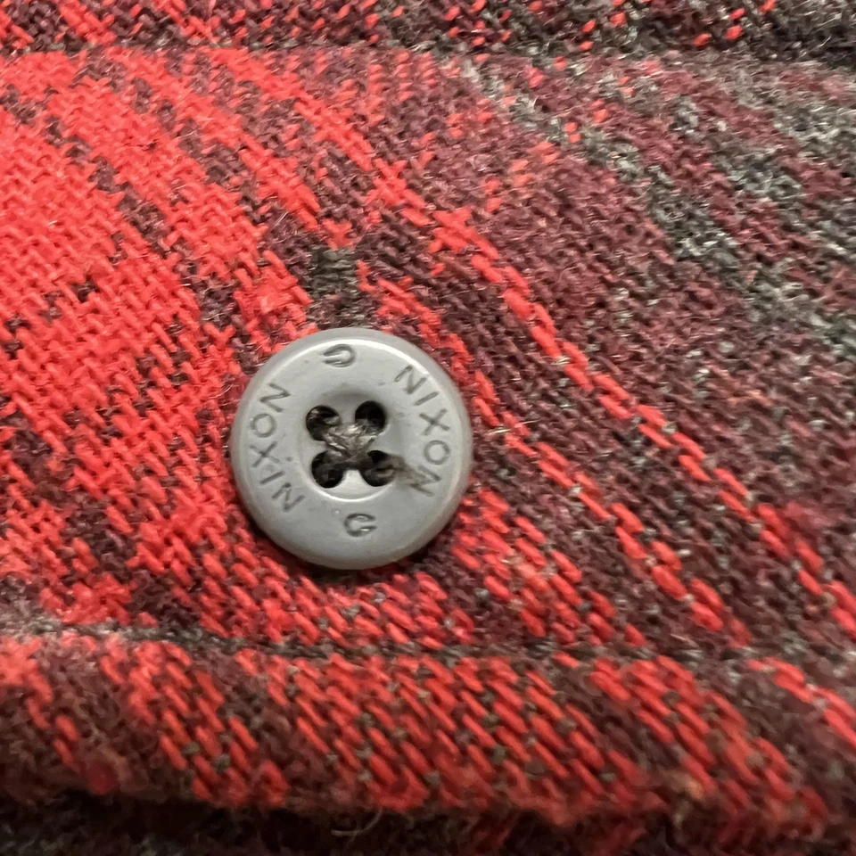 Camisa masculina Nixon média vermelha cinza xadrez flanela manga longa botão para baixo roupa de trabalho - Imagem 3 de 4