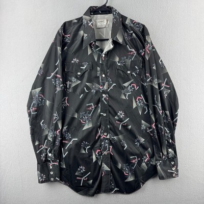 Vintage H Bar C Shirt Mens 16.5 - 35 70s Polyester Pearl Snap Western Floral
