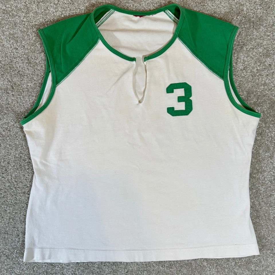 Camiseta deportiva sin mangas Y2k Mossimo blanca verde número 3 recortada sin mangas Foto 2 de 4
