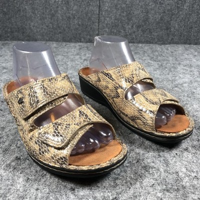 Finn Comfort Sandals Womens Size 8.5 D Beige Brown Snake Print Slide Shoes