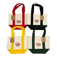 Trader Joe’s Mini Canvas Tote Bags – Set of 4, Red Yellow Navy & Green, NWT