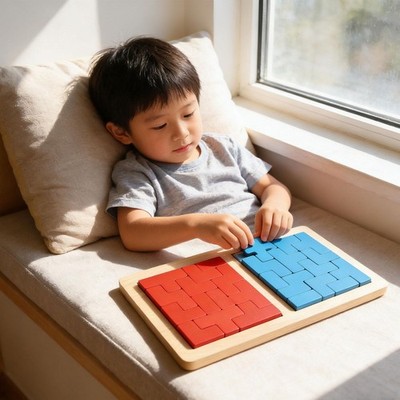 Wooden Puzzle Pattern Blocks Tangram Jigsaw Colorful Intelligence 3D Russian