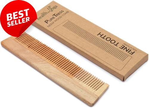 Healthandyoga™ Puretress Handcrafted Neem Wood Comb, 7 Inches, Fine Tooth - Picture 8 of 12