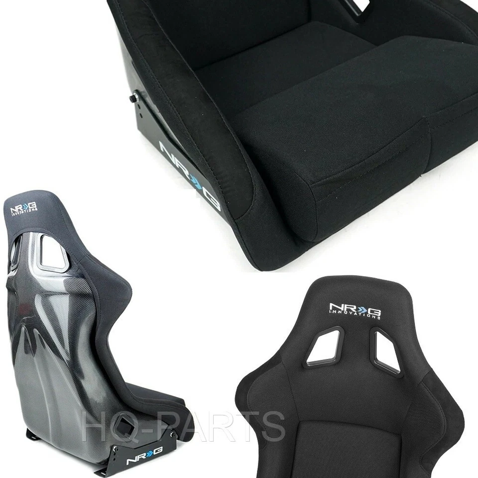 NRG BLACK CARBON FIBER FIXED BACK BUCKET RACING SEAT LARGE BLACK FABRIC & SUEDE - Image 3 of 4