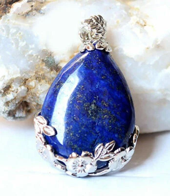 Vintage Natural Blue Lapis Lazuli Edelstein 925 Versilbert Schmuck Anhänger - Bild 1 von 4