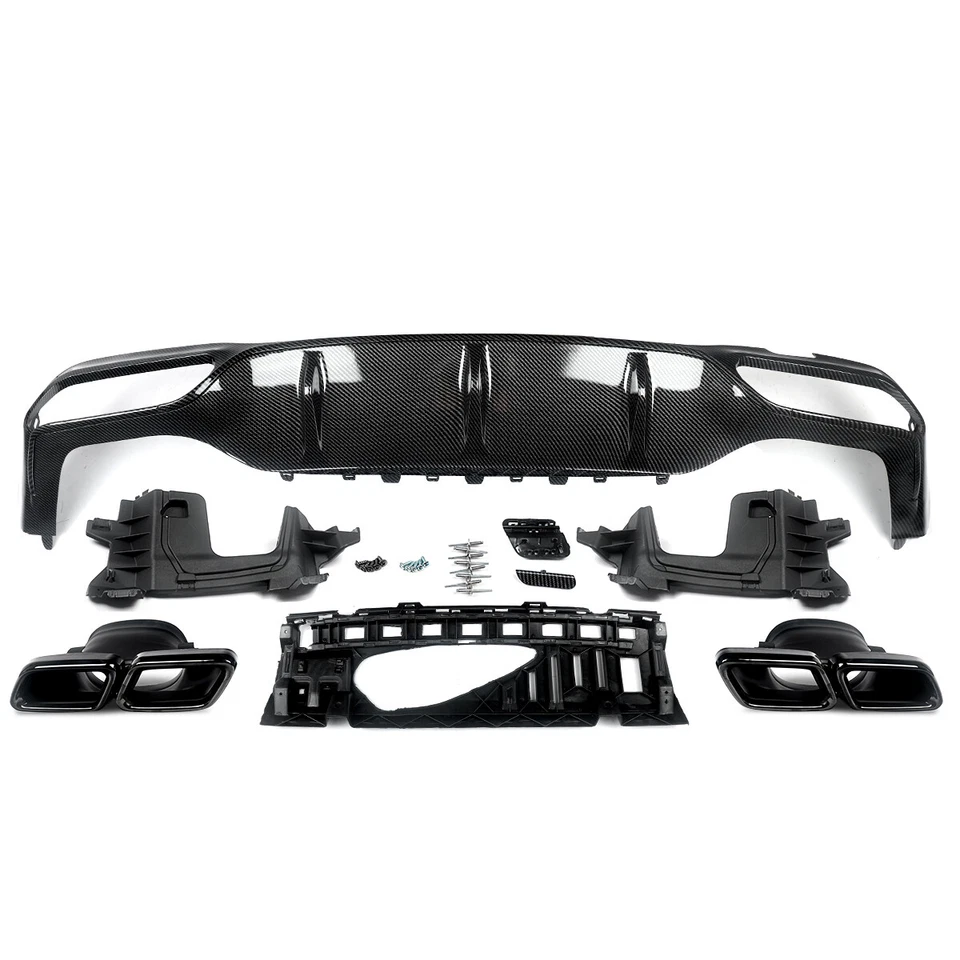 For 2016-2020 Mercedes Benz W213 E300 E350 Carbon Look Rear Diffuser w/Tailpipe Foto 3 de 4