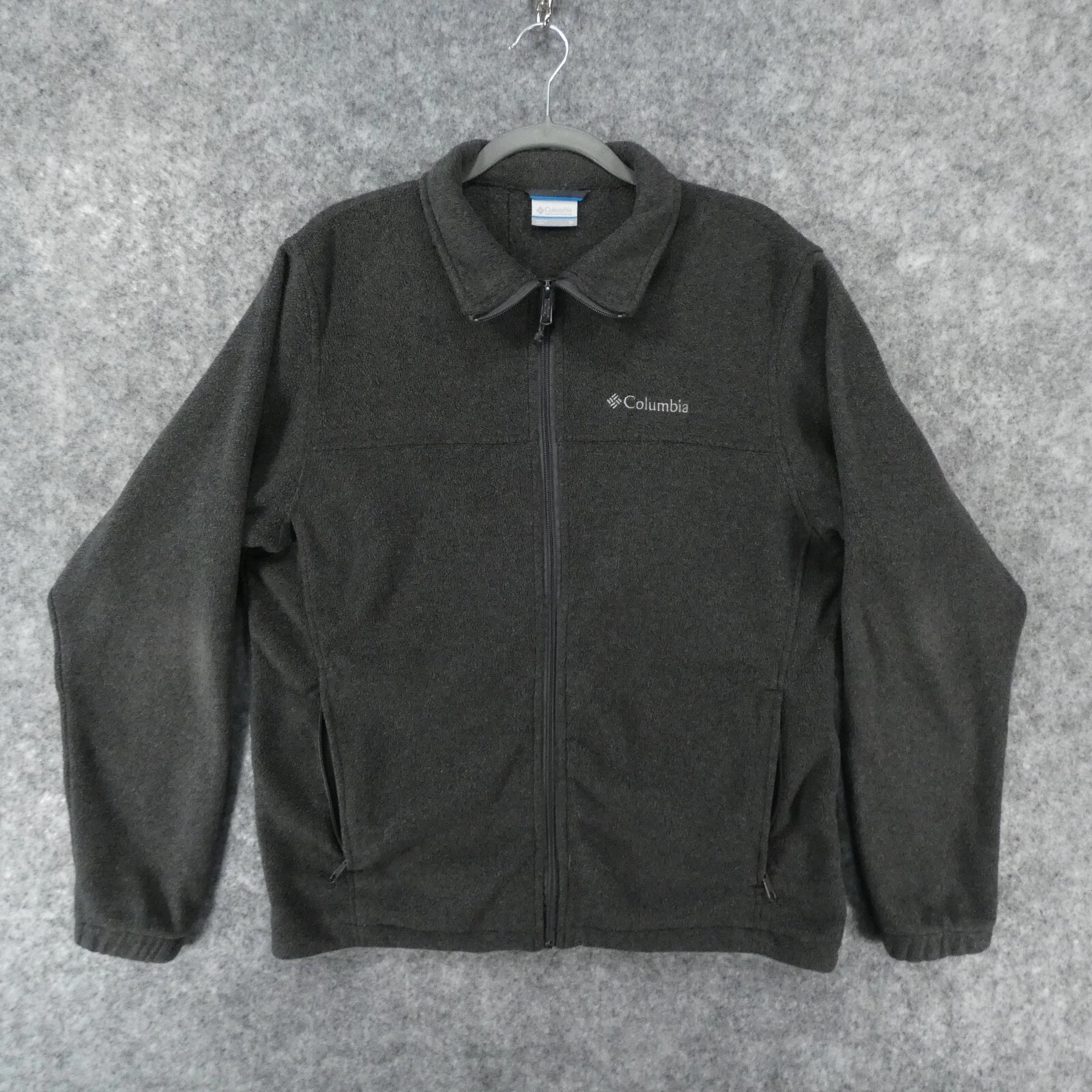 Columbia Jacket Mens Medium Gray Zip Up Fleece w Pockets & Logo