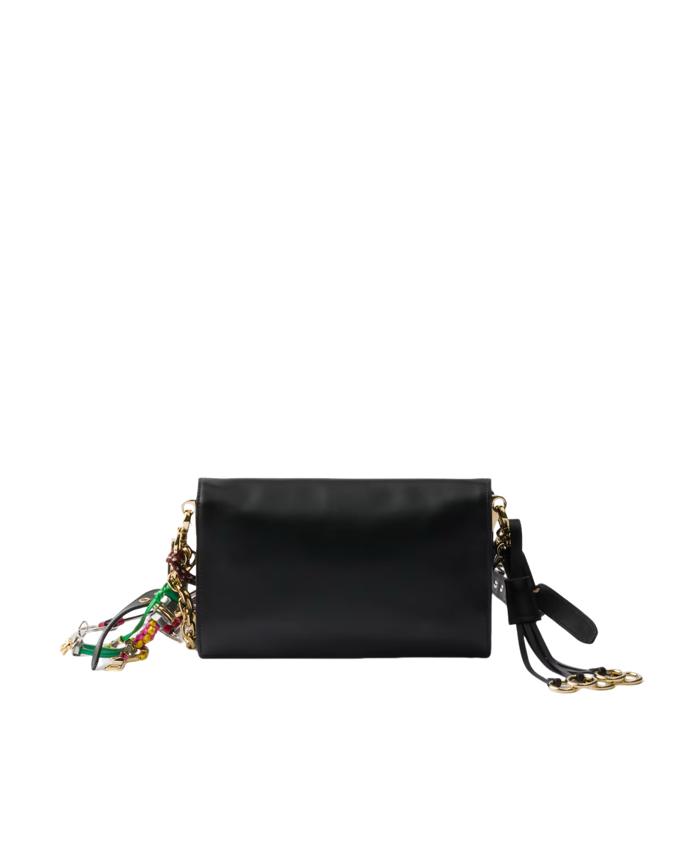 PRADA Soft Sound Small $4000 Black Leather Charms Shoulder