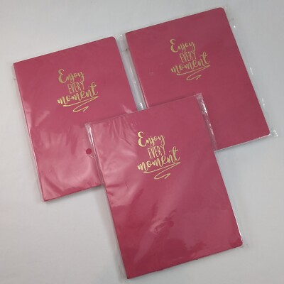 Set of 3 Pink Journal Notebook Diary Lined Gold Lettering Enjoy Every Moment
