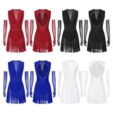 Womens Costume Ladies Dress Performance Dancewear Tulle Outfits Roller Leotard