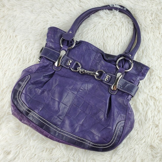 B. Makowsky Womens Purple Ultra Soft Leather Handbag Silvertone