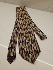 Vintage Bert Pulitzer 100% Silk Men's Tie Geometric Red Green Tan Made in USA