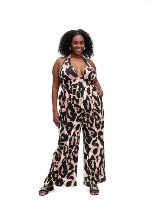 Women's Halter Leopard Neutral Jumpsuit DVF XXL