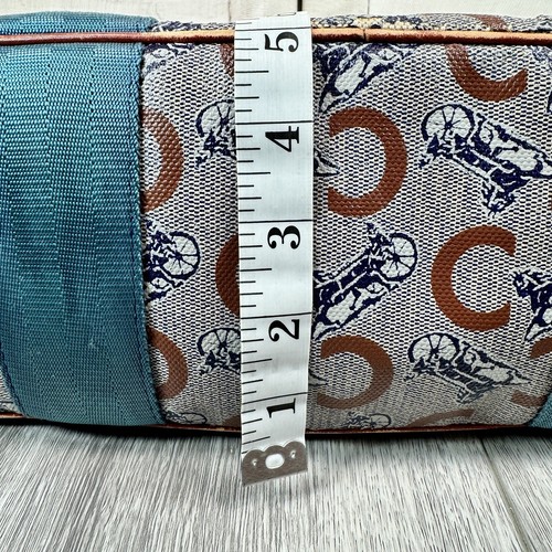 Celine Macadam Pattern Shoulder Bag Tote Authentic Brown Logo Aqua Handles - Picture 17 of 23