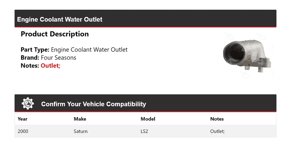 Tomada de água líquido de arrefecimento do motor Saturn LS2 2000 4 estações - Imagem 2 de 4