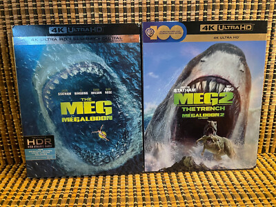 The Meg 1&2 4K (3-Disc UHD/Blu-ray)+Slipcovers.Jason Statham/Wu Jing/Sharks