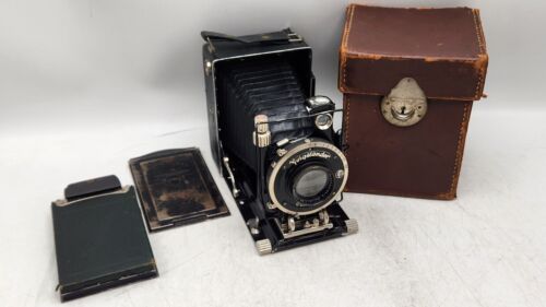 Vintage Voigtlander 6x9 Bergheil Green Folding Bed Camera w/ Heliar 10.5cm F3.5 - Afbeelding 1 van 19