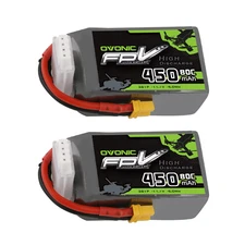 2X OVONIC 11.1V 80C 3S 450mAh Lipo Battery XT30 For Micro drone Whoop Quad FPV