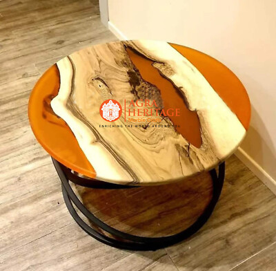 Orange Epoxy Resin Top Handmade Center Coffee Table Luxury Bedroom Headboard Dec