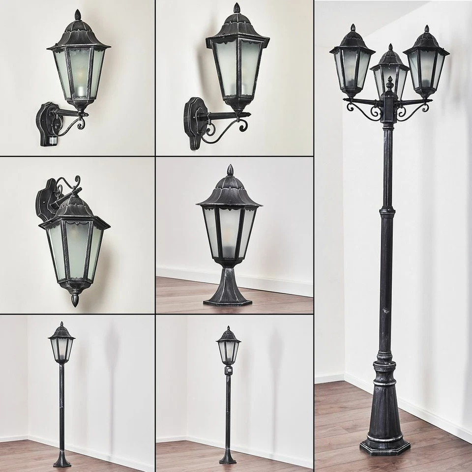 HOFSTEIN Lampade da parete per sentieri da esterno piedi base giardino terrazze cortile luci nero-argento