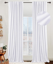 Bright White Linen Blackout Curtains 96" Long, 2 Panels Set, Thermal Insulated