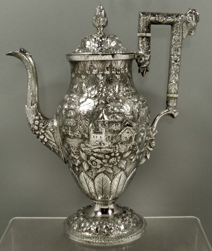 P.B Sadtler & Sons Sterling Silver Coffee Pot     c1845 CASTLE