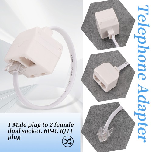 2pcs 6P4C RJ11 Dual Female to Male Telephone Cable Splitter Adapter T7O37543 - Afbeelding 2 van 8