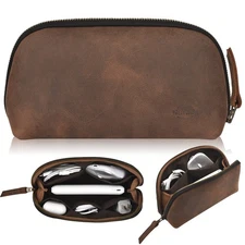 Leather Tech Pouch for Cables Chargers Phone | Tech Bag | Travel Accessory Pouch