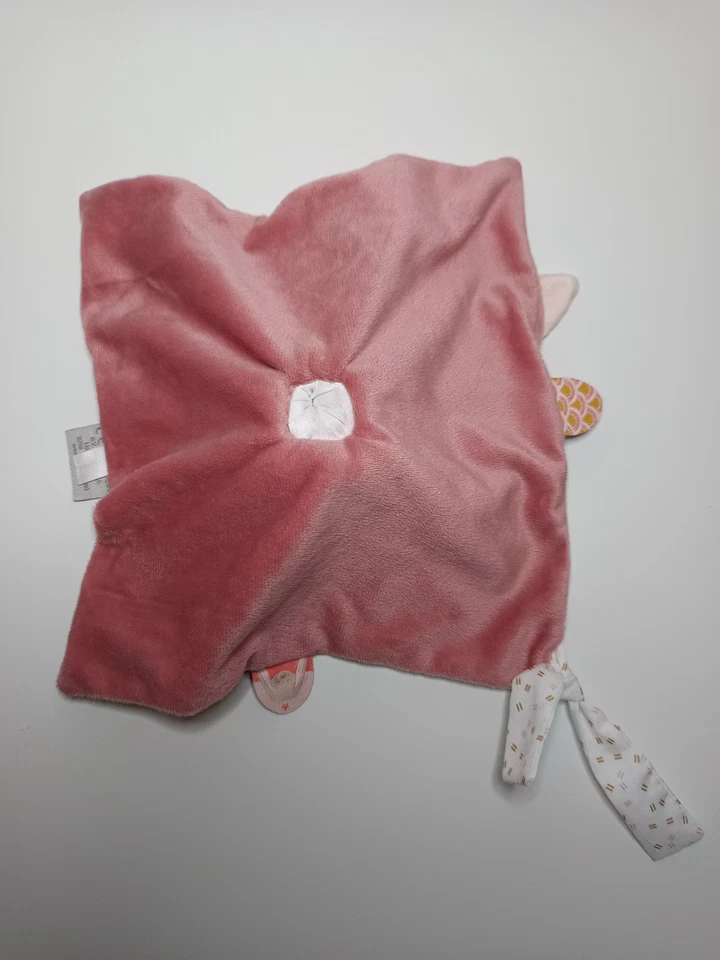 Doudou Plat Pauline Lapin Veloudoux Rose Blanc Arc En Ciel Attache Tétine Nattou - Photo 3/4