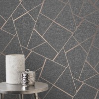 Quarz Fraktale Geometrische Tapete - Fine Decor - Kupfer/Dunkelgrau FD42283
