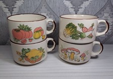 Retro Vintage Ceramic Soup Bowls/Mugs (4-Piece Set) - Excellent Condition