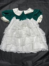 Vintage Y2K 1996 Little Precious Velvet Green White Lace Baby Girl Dress 12M