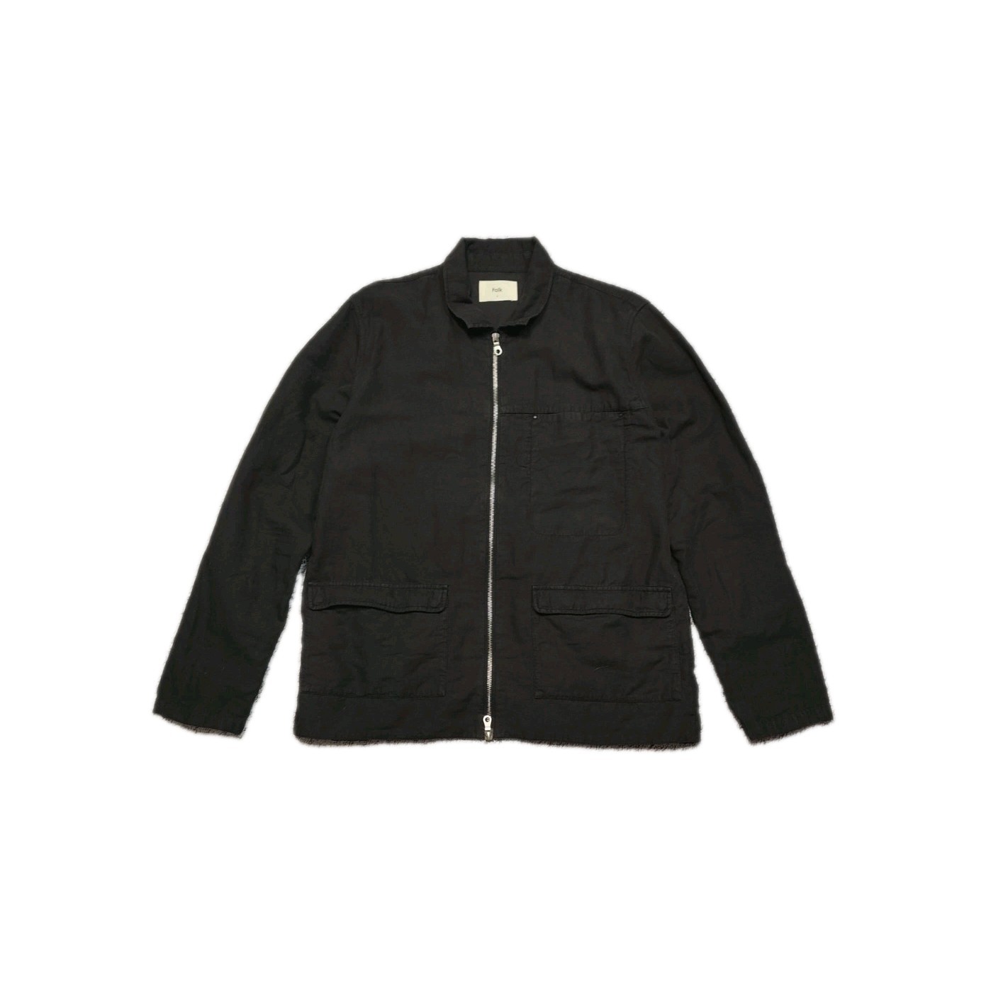 Folk London Linen Blend Zip-Up Multipocket Work Jacket Washed Black Size 5/XL