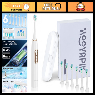 Sonic Electric Toothbrush 38000 VPM Set, 6 Brush Heads, 2-Minute Timer, IPX7 Wat