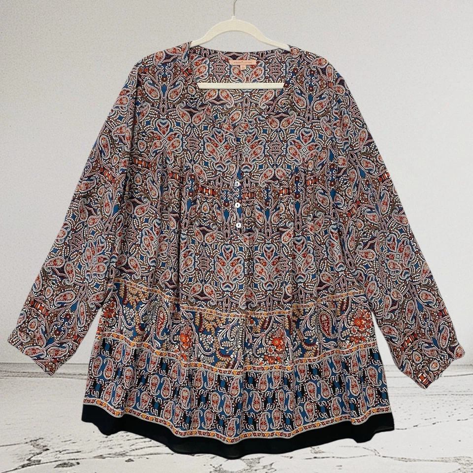 Top Gibson Latimer Mujer Manga Larga Estampado Paisley Talla 3X Otoño Boho Chic Foto 2 de 4
