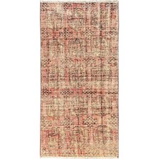 2'9"x5'6" Pink Distressed Vintage Turkoman Wool Hand Knotted Runner Worn Out Rug