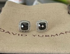David &Yurman Albion 7mm Stud Black Onyx Sterling Silver & Pav&eacute; Earrings