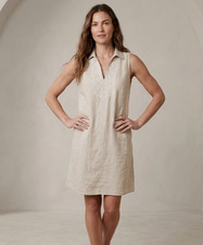 Banana Republic Mini Dress Womens S Flax Linen Blend Embroidered Collared *Flaws