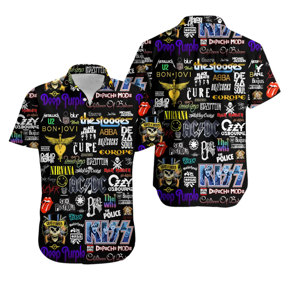 Vintage Classic Rock Band Hawaiian Shirt 80s Heavy Metal Music Fan Summer Gift