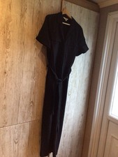 Marks Spencer Black Wide Leg Cropped Linen Viscose Shirt Jumpsuit Size 12